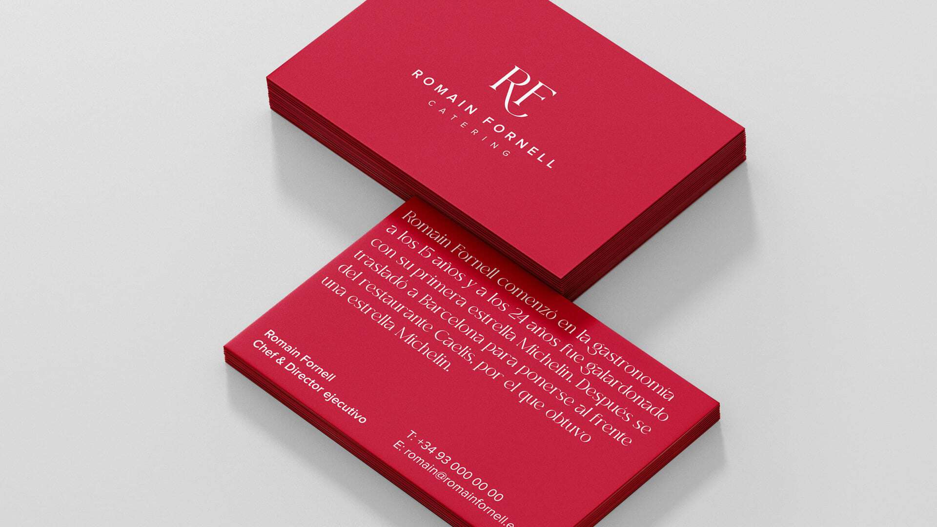 Aplicaciones de marca del catering de Romain Fornell por Mariona Agency