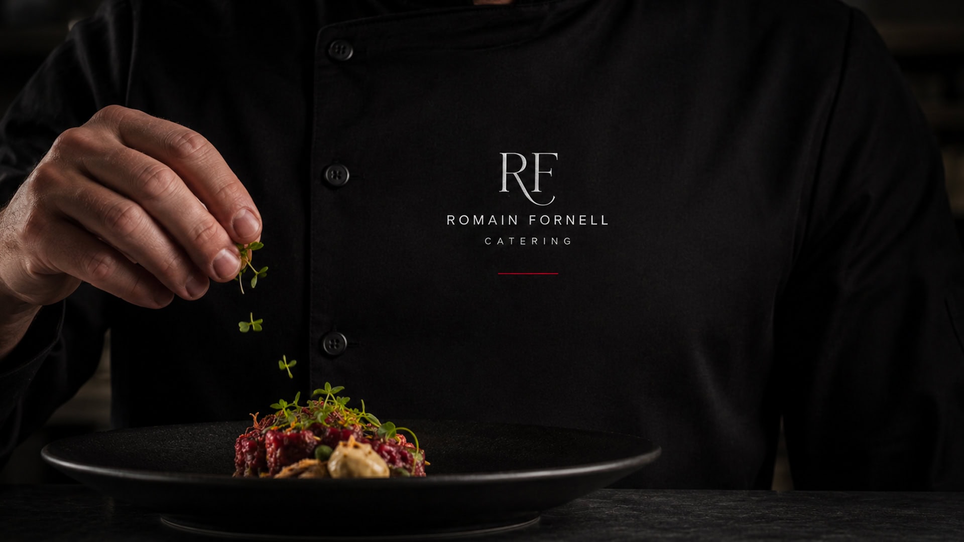 Branding del catering del chef Romain Fornell diseñado por Mariona Agency