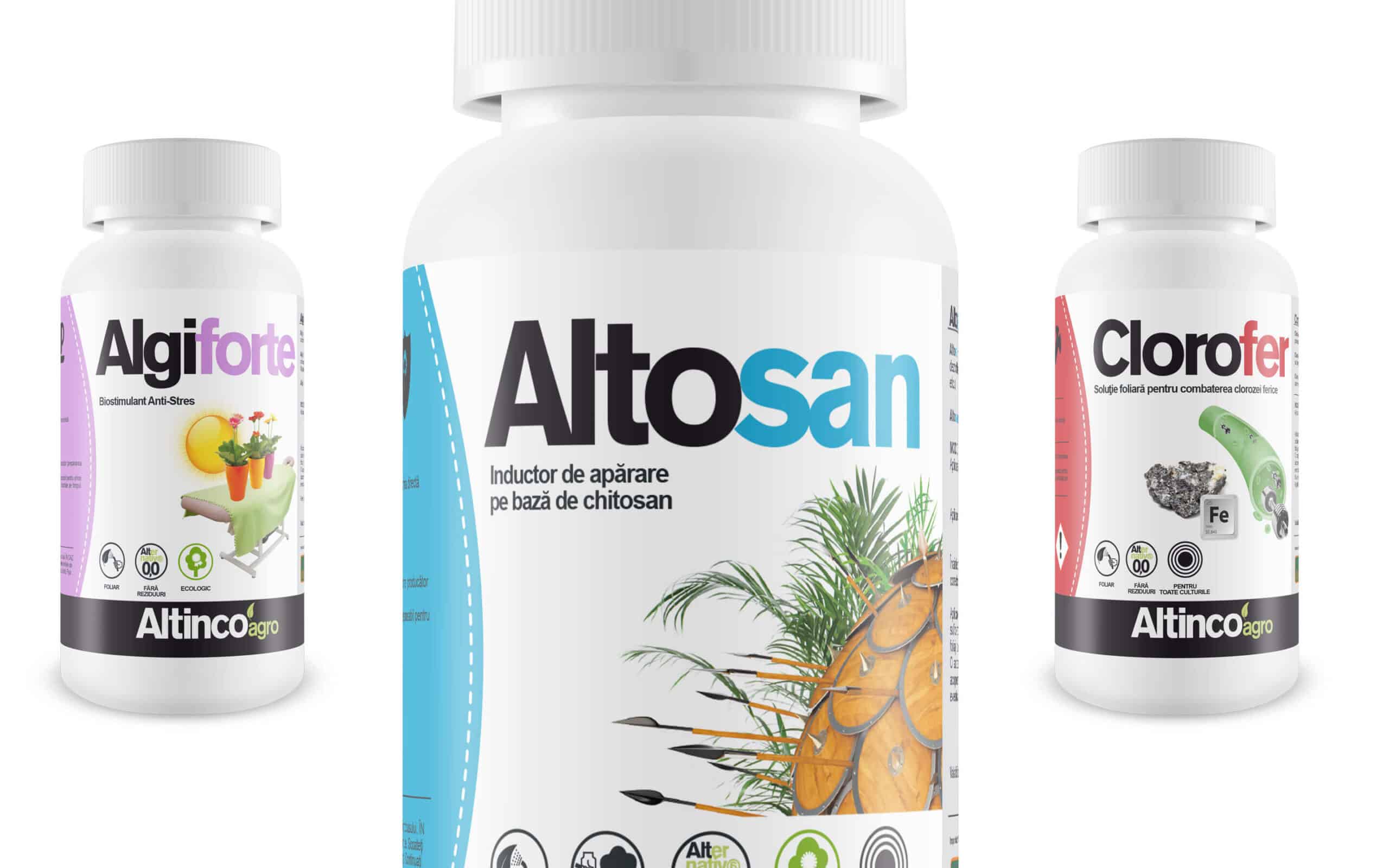 Etiquetas de la línea de bionutrientes de AltincoAgro, diseño Mariona Agency