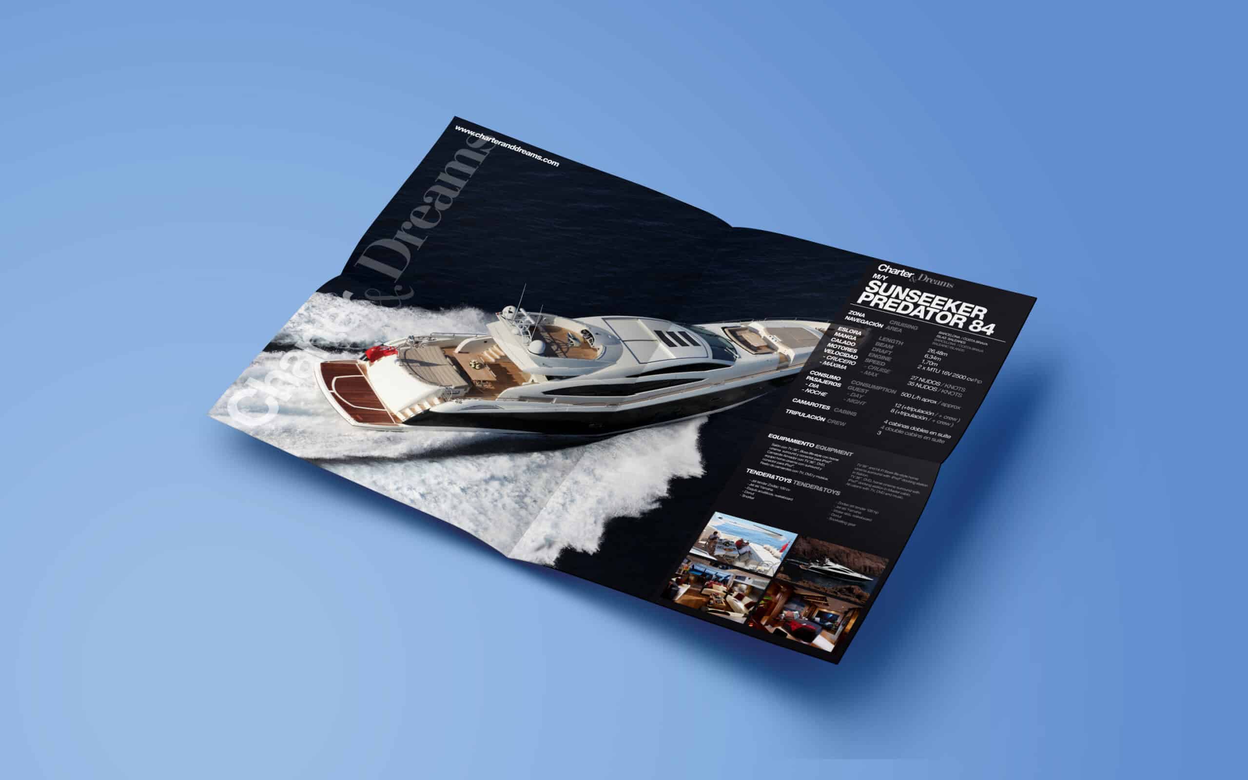 Folletos de embarcaciones de Charter&Dreams maquetados por Mariona Agency