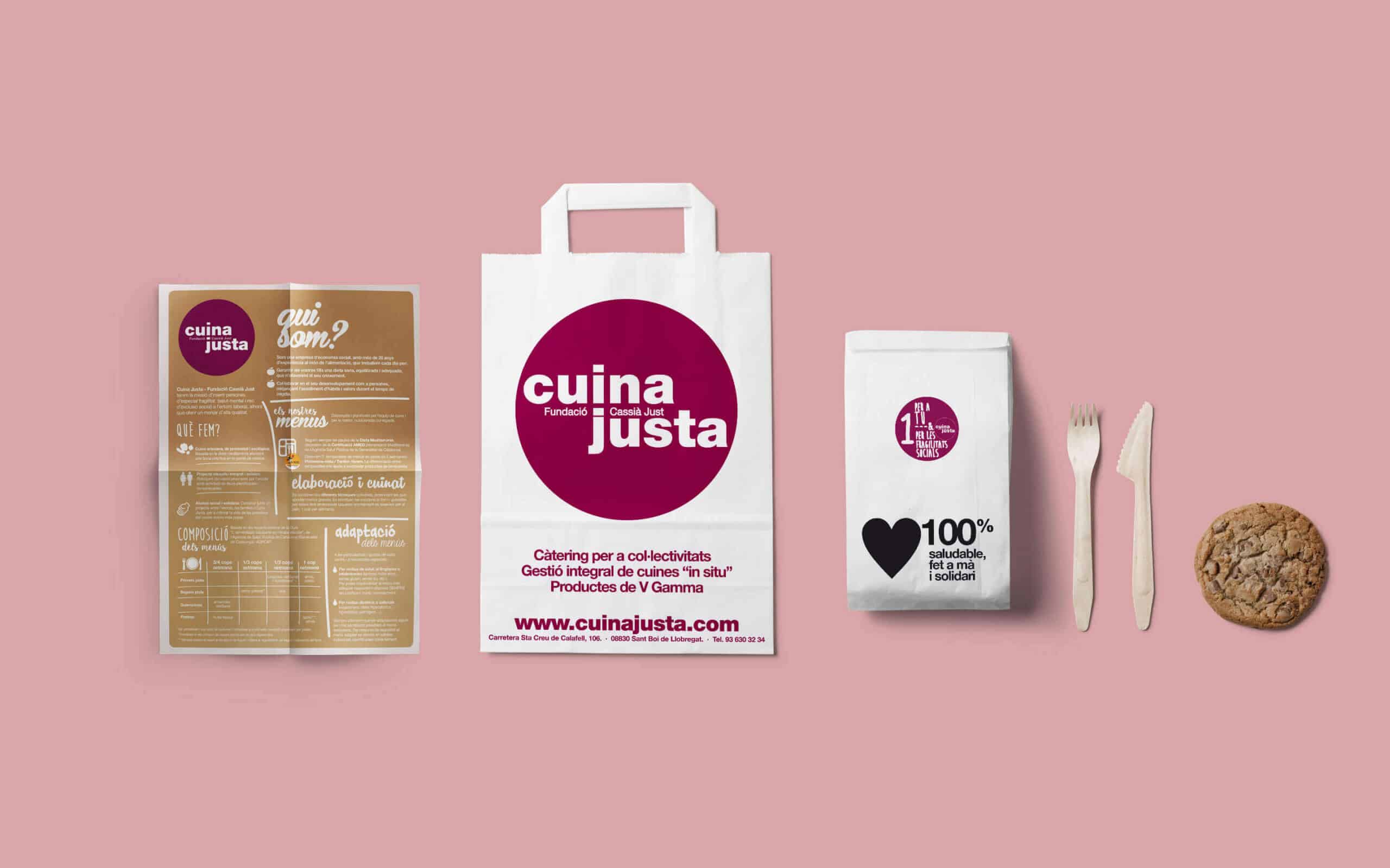 Identidad corporativa de Cuina Justa aplicada, diseño de Mariona Agency