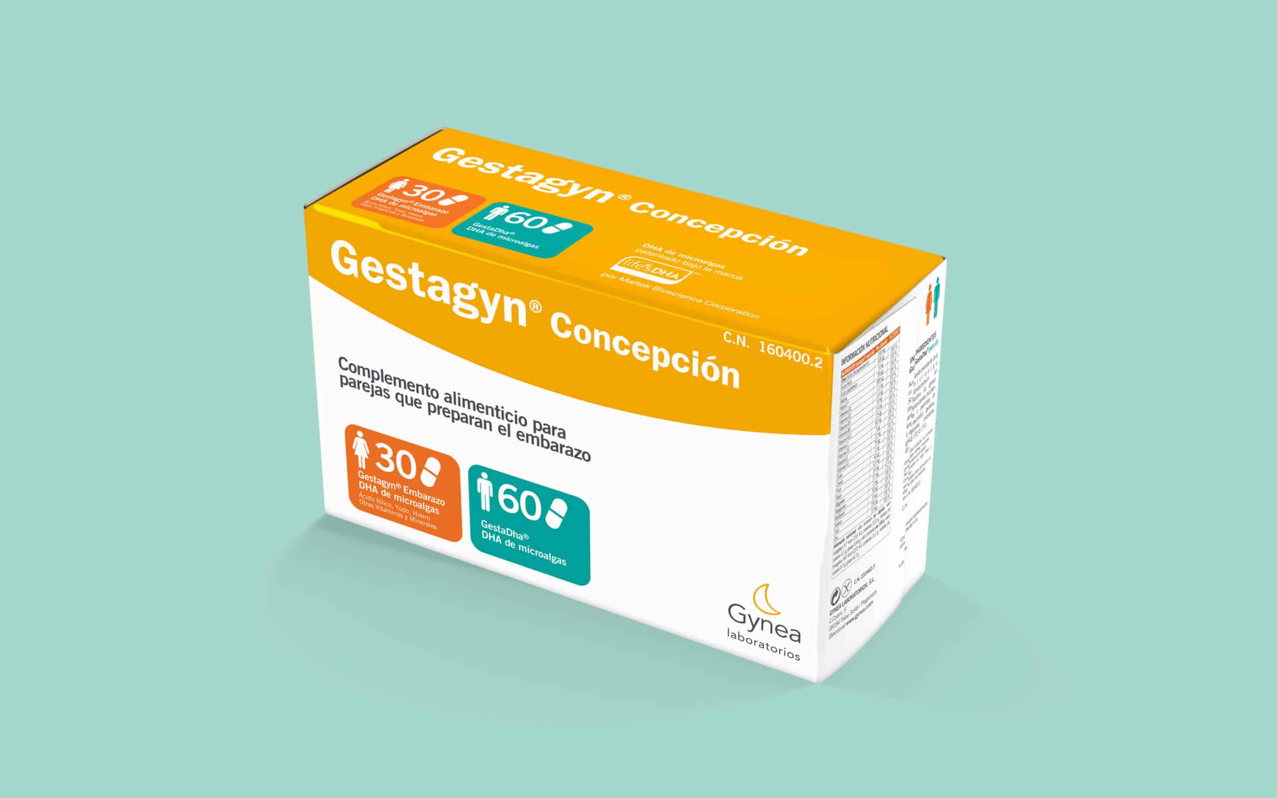 Detalle de packaging farmacéutico de Gynea, diseño Mariona Agency