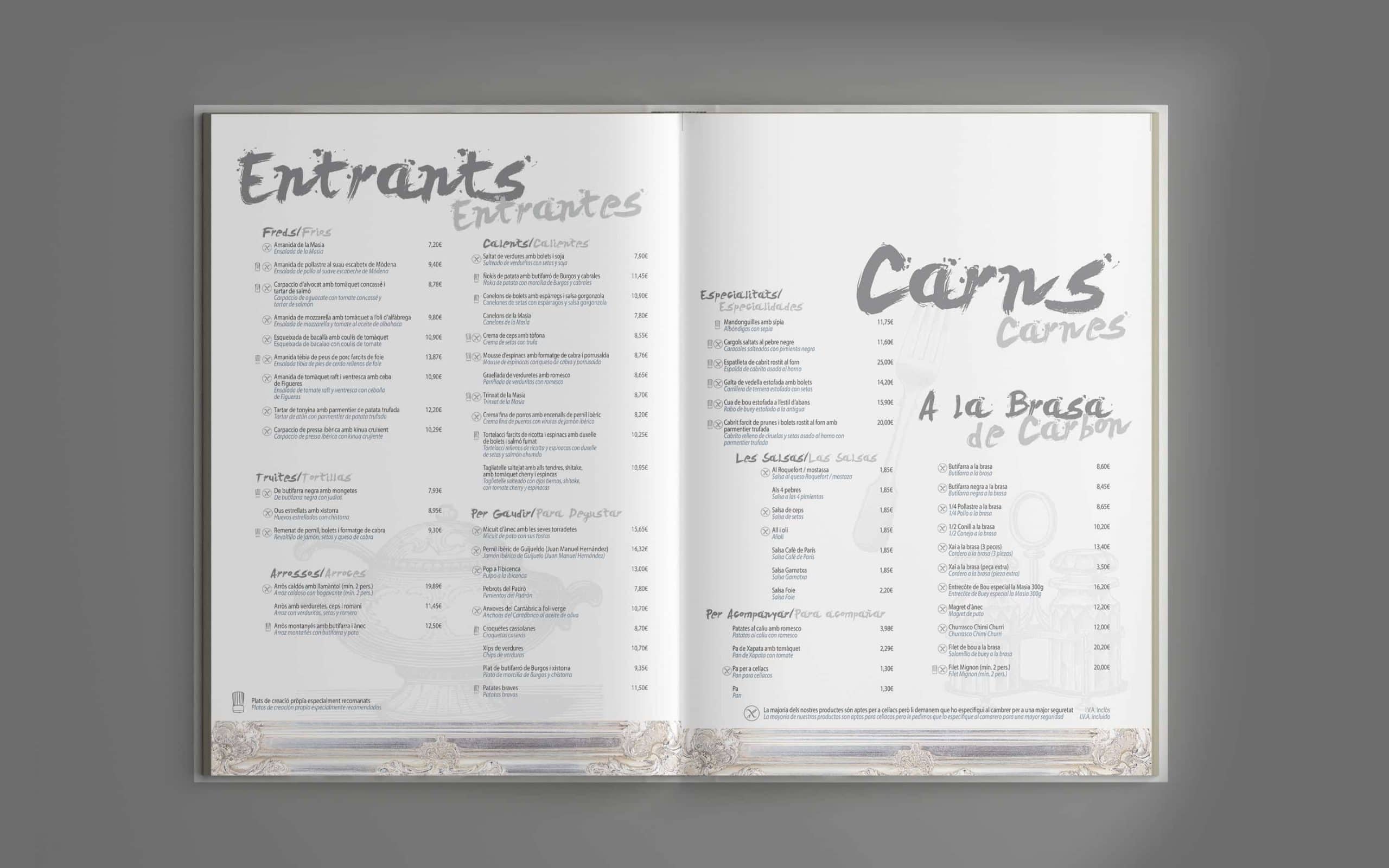 Folletos de Masia Sant Cugat con la gráfica de Mariona Agency