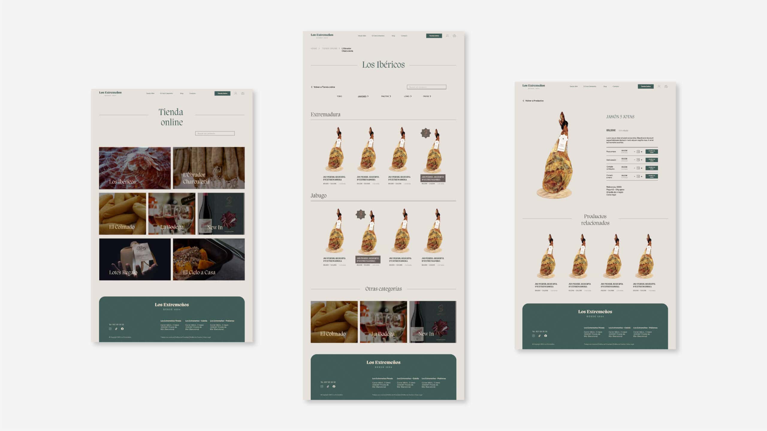 Páginas interiores de la web de Los Extremeños, por Mariona Agency